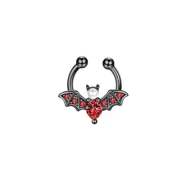 Bat Fake Septum Ring for Women Men CZ Non-Piercing Clip On Septum Rings 8mm Hoop Nose Rings 1