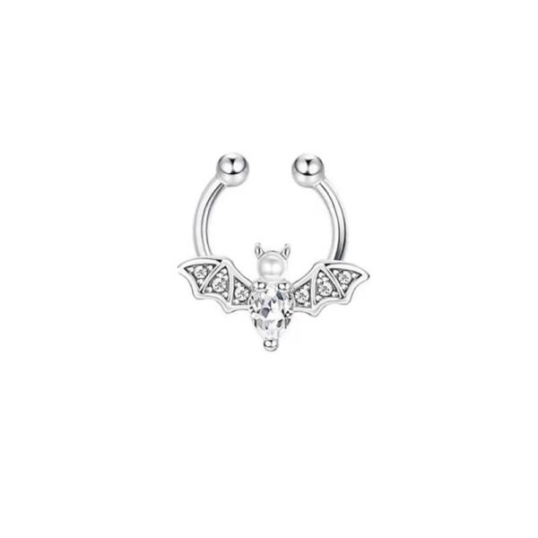 Bat Fake Septum Ring for Women Men CZ Non-Piercing Clip On Septum Rings 8mm Hoop Nose Rings 2